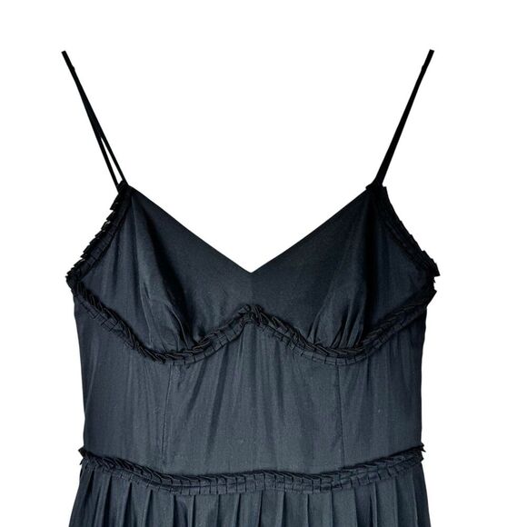 LOFT Women Tiered Midi Dress 4 Black Cotton Silk Pleated Fairy Goth Witch Boho - Picture 3 of 15